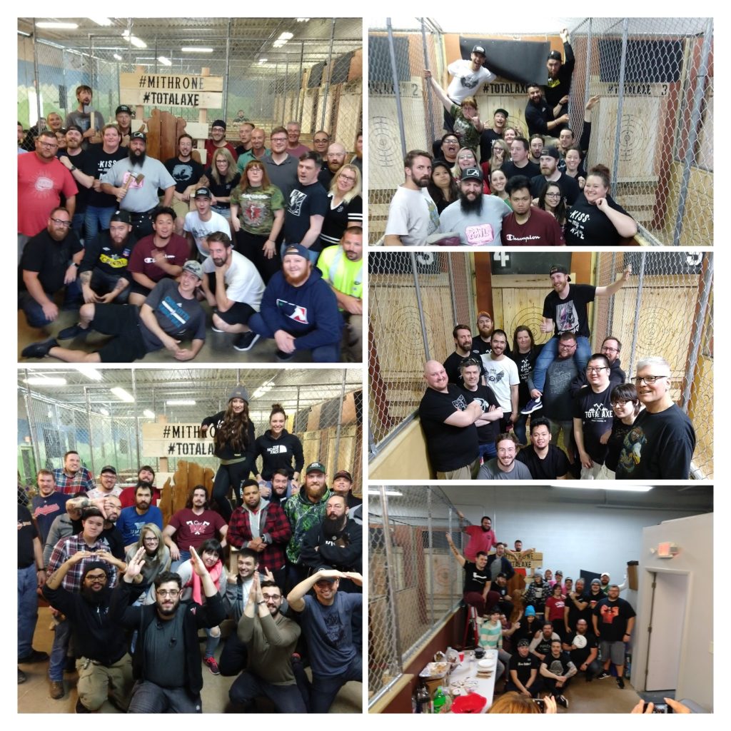Collage of axe throwing groups